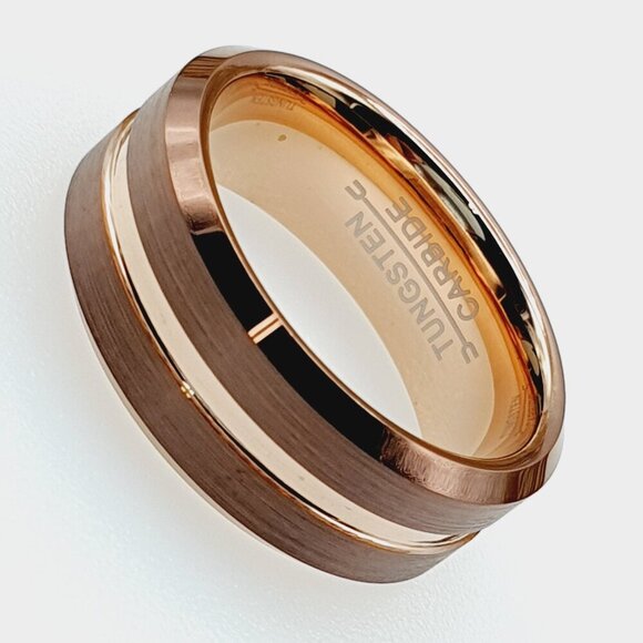 Brown and Rose Gold Tungsten Men's Wedding Ring, GALTUN600 - Picture 10 of 10